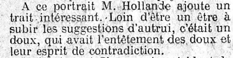 “Le Gaulois” (qui devait fusionner dix ans plus tard avec “Le Figaro” du milliardaire Coty), sur la déposition de M. Hollande