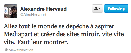 Un tweet posté par le journaliste Alexandre Herveau le 4 juillet à 17h21