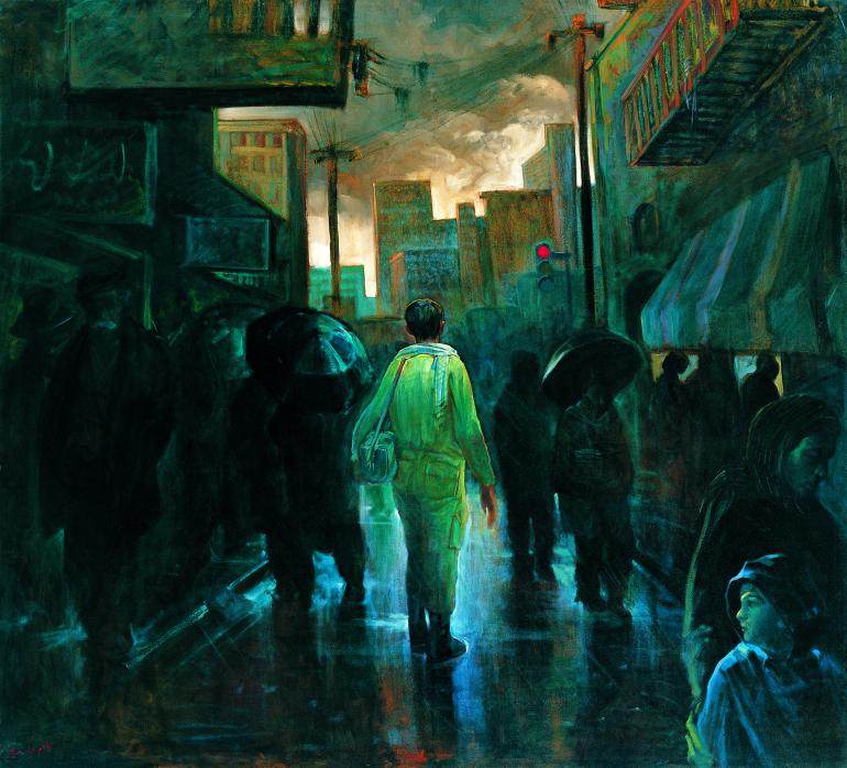Kazem Chalipa (né en 1957) Bassidjiy, 1985 Huile sur toile Kazem Chalipa (né en 1957) Bassidjiy, 1985 Huile sur toile