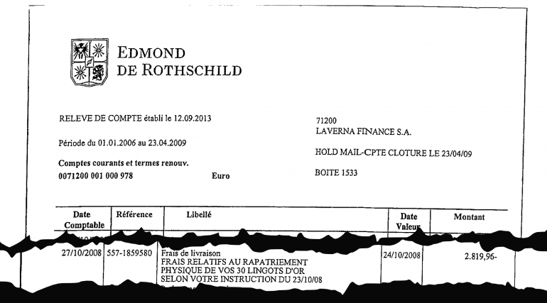 Ordre de rapatriement de 30 lingots d&#039;or sur le compte luxembourgeois au nom de la fille de Joëlle Ceccaldi-Raynaud 