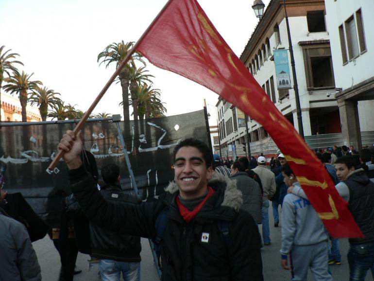 Hamza Haddi lors d&#039;une manifestation du Mouvement 20-Février à Rabat (2e anniversaire, février 2013)