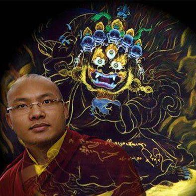 Sa Sainteté le 17 em Gyalwang Karmapa, Ogyen Trinley Dorje avec sa peinture de " Mahakala " Sa Sainteté le 17 em Gyalwang Karmapa, Ogyen Trinley Dorje avec sa peinture de " Mahakala "