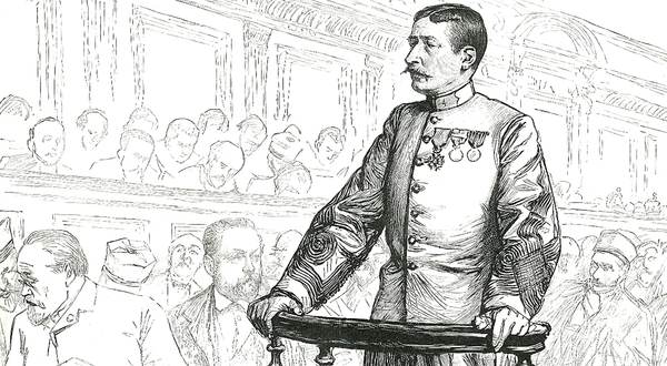 Georges Picquart (1854-1914), à la barre, en 1898 : on reconnaît, à gauche, Émile Zola