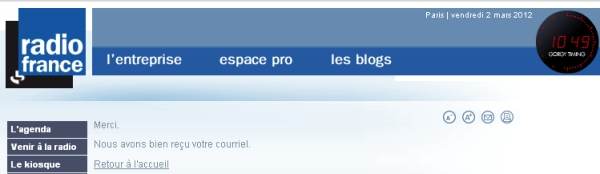 Confirmation réception mail Radio France
