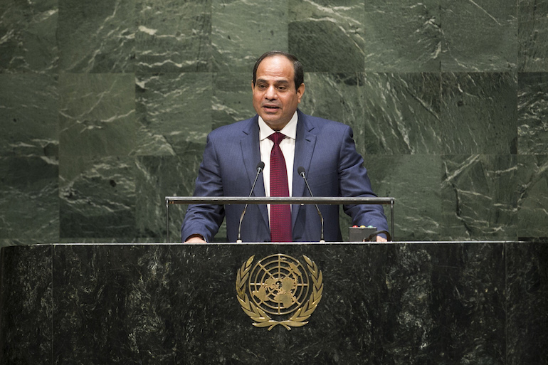 Le président égyptien al-Sissi devant l&#039;Assemblée générale des Nations unies en septembre 2014.