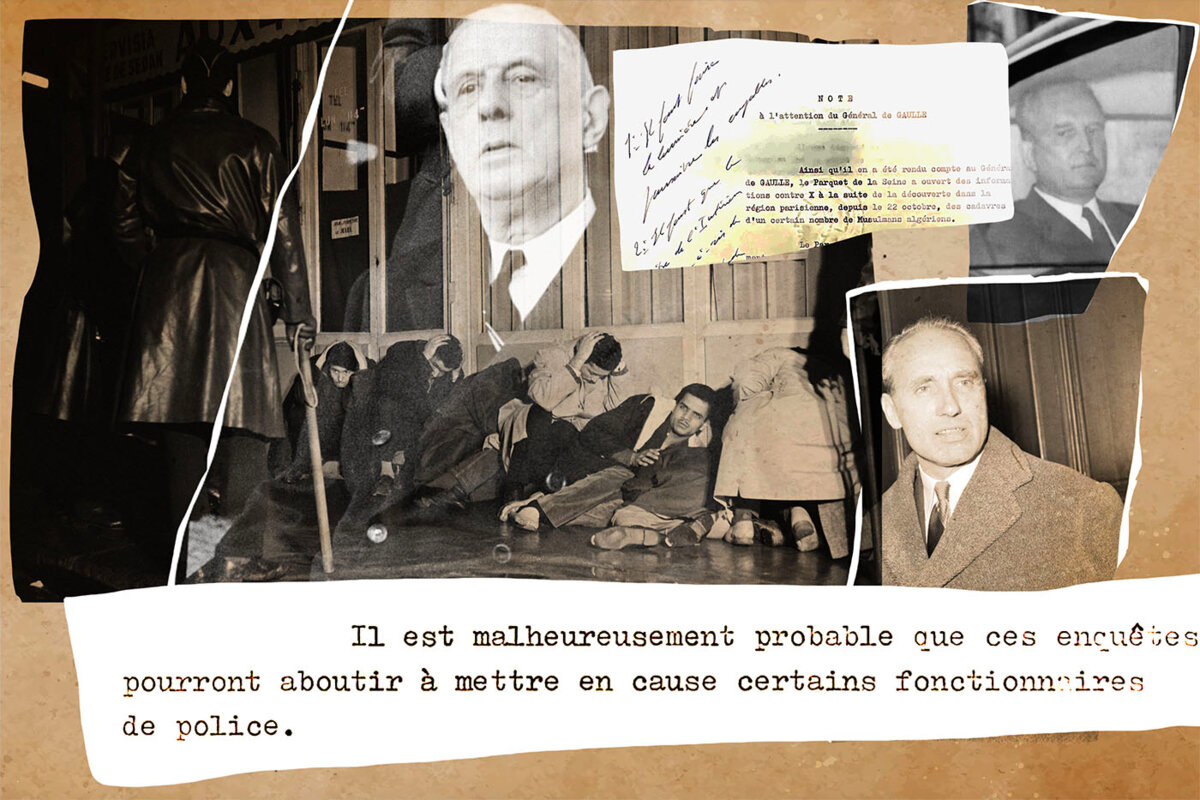 Le général de Gaulle, Maurice Papon (en bas à droite) et Bernard Tricot face au massacre du 17 octobre 1961.