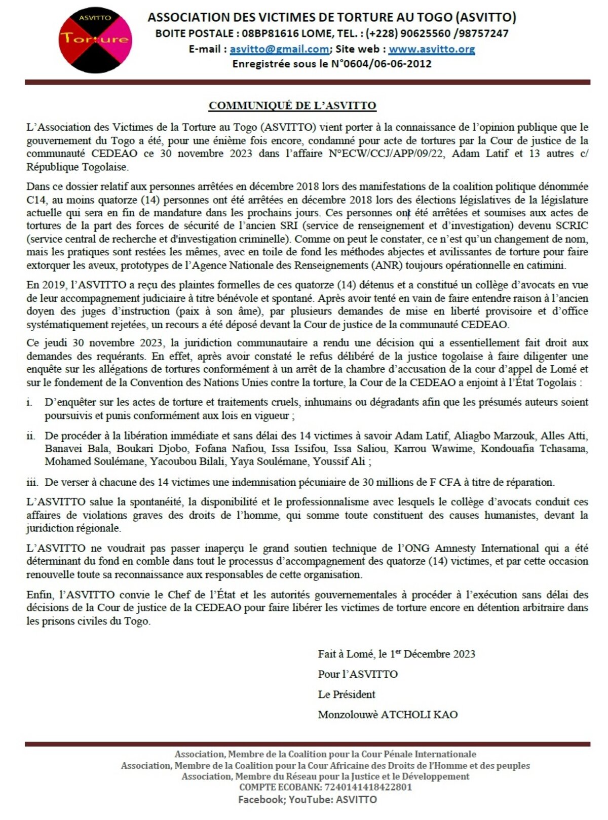 Togo Torture Cedeao La Cour De Justice Condamne Encore Une Fois L