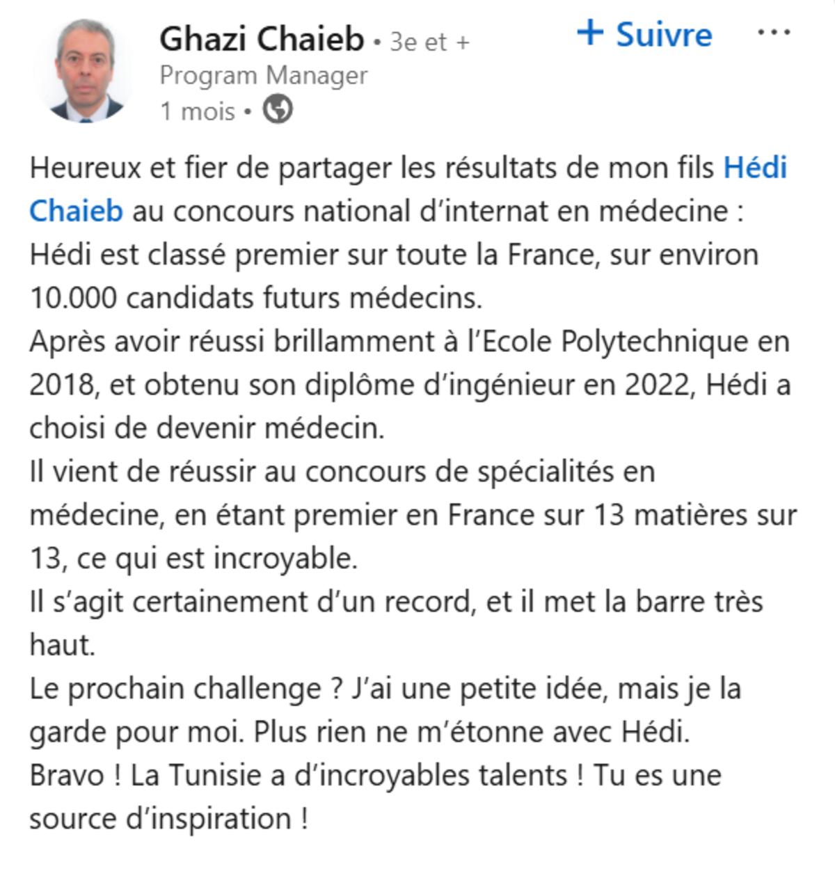 Exploil L’exploit, en France, d’un étudiant tunisien nommé Hédi Chaieb | Le ...