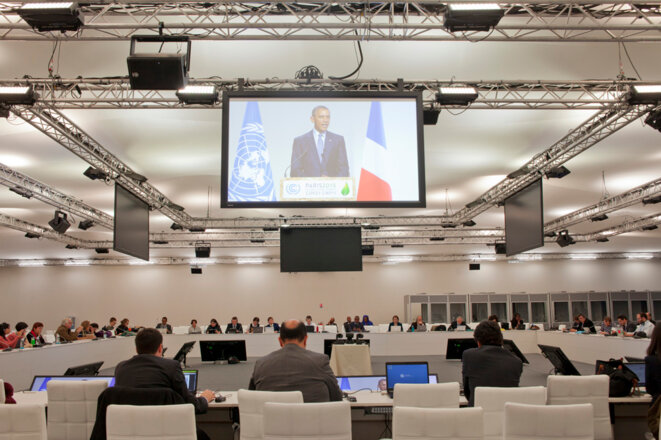 Le président américain Barack Obama pendant son discours, vu depuis la salle de presse © Jean-Paul Duarte Le président américain Barack Obama pendant son discours, vu depuis la salle de presse © Jean-Paul Duarte