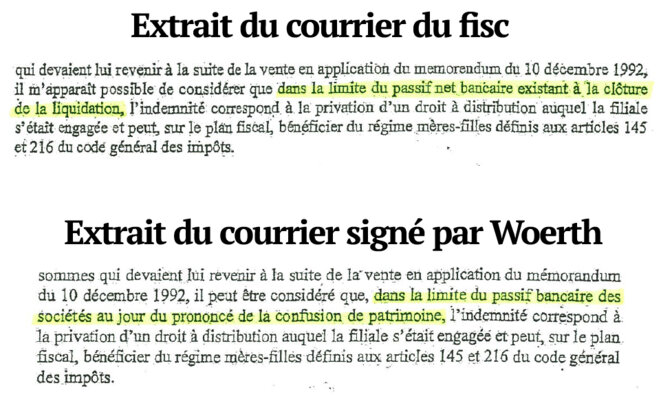 Comparaison entre le courrier original du fisc et celui signé par Eric Woerth. © Mediapart Comparaison entre le courrier original du fisc et celui signé par Eric Woerth. © Mediapart