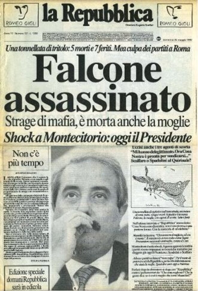 Assassinat de Giovanni Falcone : la une de La Repubblica Assassinat de Giovanni Falcone : la une de La Repubblica