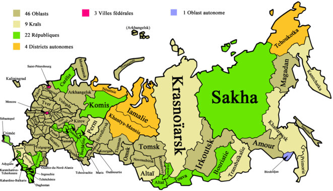 Sujets fédéraux de la Fédération de Russie © Wikipidea Sujets fédéraux de la Fédération de Russie © Wikipidea