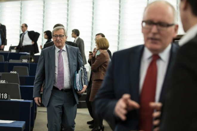 Jean-Claude Juncker (à gauche) et son numéro deux, Frans Timmermans (au premier plan), à Strasbourg, en 2014. © Reuters.
