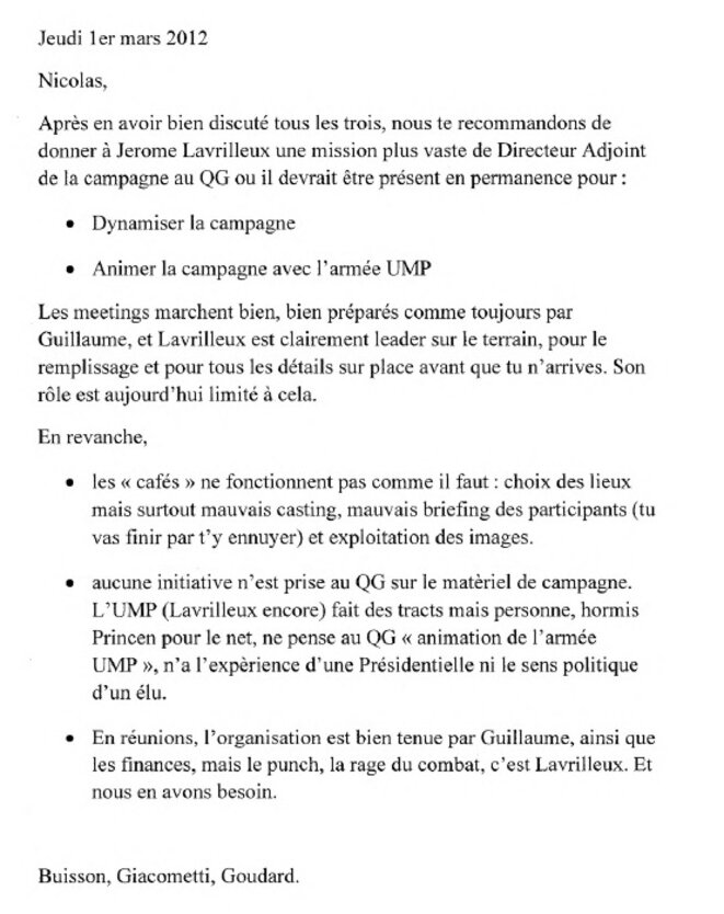 Une note saisie dans les archives de Patrick Buisson © Mediapart Une note saisie dans les archives de Patrick Buisson © Mediapart