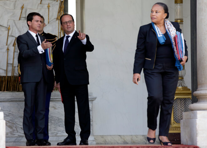 Manuel Valls, François Hollande et Christiane Taubira, le 23 septembre 2015 à l'Elysée © Reuters Manuel Valls, François Hollande et Christiane Taubira, le 23 septembre 2015 à l'Elysée © Reuters