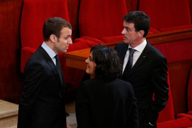 Emmanuel Macron, Myriam El Khomri et Manuel Valls le 18 janvier, au Conseil économique et social © Reuters Emmanuel Macron, Myriam El Khomri et Manuel Valls le 18 janvier, au Conseil économique et social © Reuters
