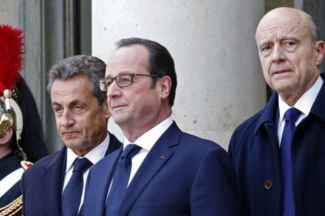 Nicolas Sarkozy, François Hollande et Alain Juppé, le 11 janvier 2015. © Reuters Nicolas Sarkozy, François Hollande et Alain Juppé, le 11 janvier 2015. © Reuters