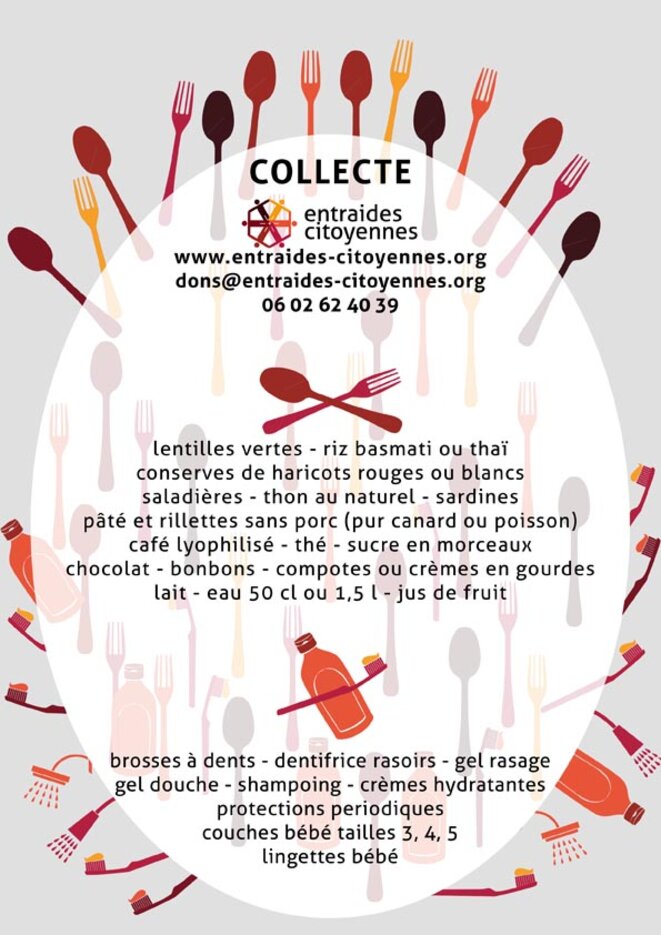 Collecte de produits d'hygiène et de denrées alimentaires © Entraides-Citoyennes Collecte de produits d'hygiène et de denrées alimentaires © Entraides-Citoyennes