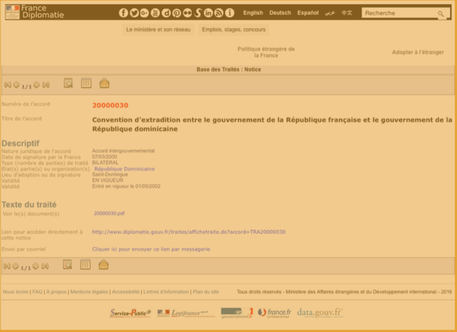 AIR COCAÏNE : Convention d'extradition existe entre France & République dominicaine