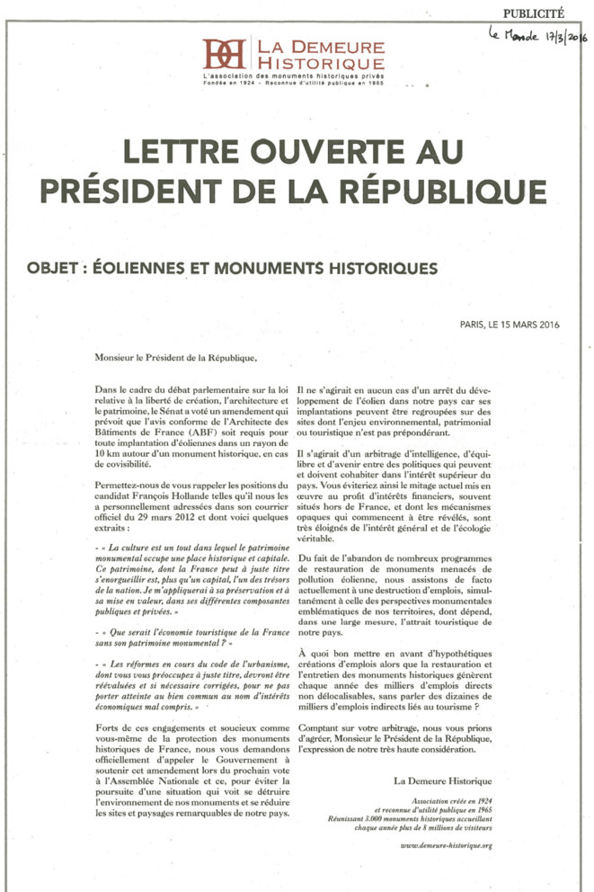 Le Monde du 17 mars 2016 © La Demeure Historique Le Monde du 17 mars 2016 © La Demeure Historique