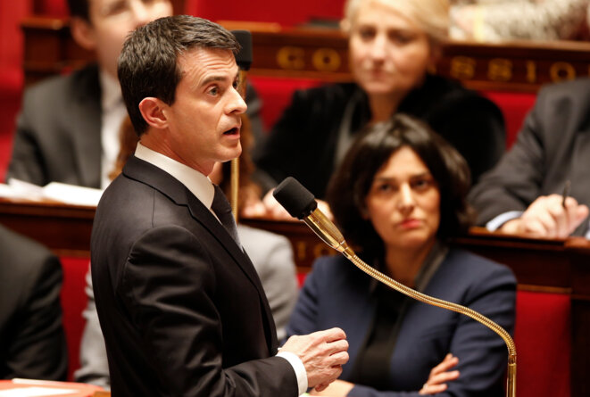 Manuel Valls et Myriam El Khomri, le 8 mars 2016, à l'Assemblée nationale. © Reuters