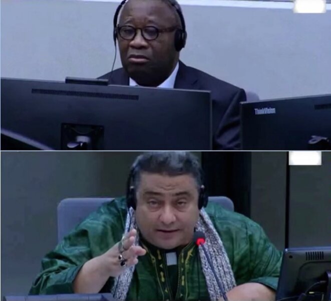Laurent Gbagbo (en haut) écoute le témoignage de Mohamed Sam Jichi, dit « Sam l’Africain », lors de l'audience devant la CPI Laurent Gbagbo (en haut) écoute le témoignage de Mohamed Sam Jichi, dit « Sam l’Africain », lors de l'audience devant la CPI