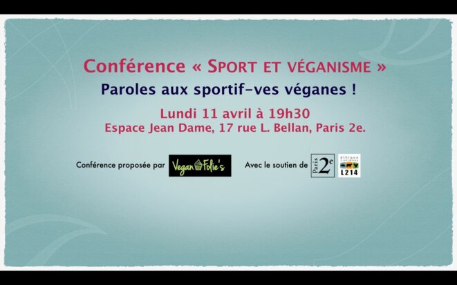 Conférence “Sport et Véganisme" lundi 11 avril à Paris