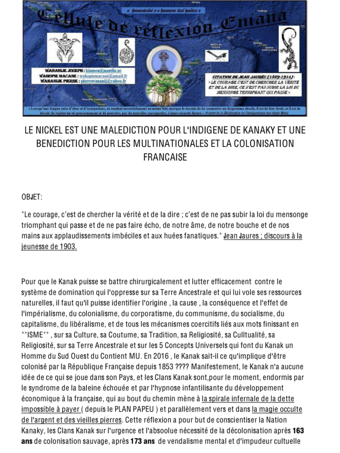 Le nickel : une malédiction pour l'indigène de Kanaky et la bénédiction du colon.