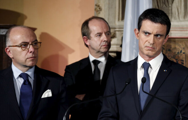 Breaking the code: interior minister Bernard Cazeneuve, left, justice minister Jean-Jacques Urvoas and prime minister Manuel Valls. © Reuters Breaking the code: interior minister Bernard Cazeneuve, left, justice minister Jean-Jacques Urvoas and prime minister Manuel Valls. © Reuters