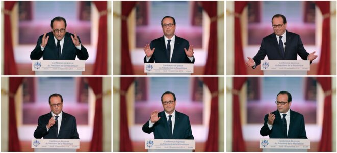 Conférence de presse à l'Elysée le 18 septembre 2014. © Reuters Conférence de presse à l'Elysée le 18 septembre 2014. © Reuters