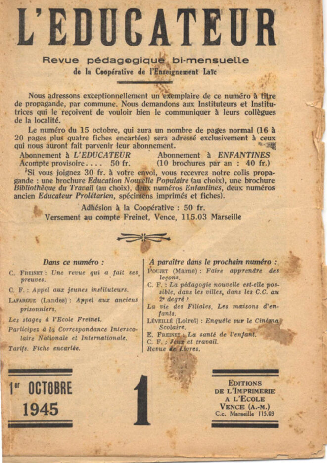 Appel aux jeunes instituteurs