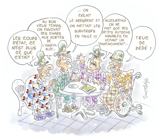 Le coup d'état blanc selon le dessinateur Santiago. © Santiago Le coup d'état blanc selon le dessinateur Santiago. © Santiago