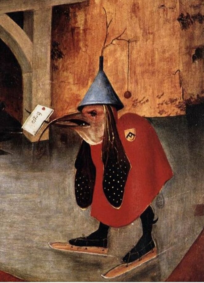 Le messager, patins et entonnoir, La Tentation de Saint-Antoine (détail) Le messager, patins et entonnoir, La Tentation de Saint-Antoine (détail)