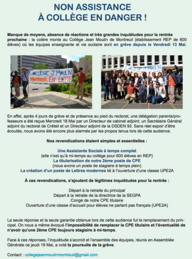 Revendications du collège Jean Moulin de Montreuil © collège Jean Moulin Revendications du collège Jean Moulin de Montreuil © collège Jean Moulin
