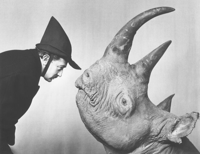 Salvador Dalí With rhino (1956) © Philippe Halsman Salvador Dalí With rhino (1956) © Philippe Halsman