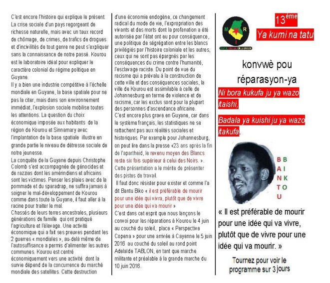 LE 13ÈME CONVOI DU MIR, MOUVEMENT INTERNATIONAL POUR LES RÉPARATIONS EN GUYANE.