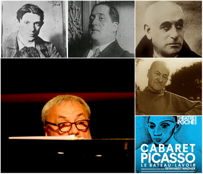 Cabaret-Picasso invite le peintre espagol avec ses amis : Max Jacob, Guillaume Apollinaire, André Salmon © Frantz Vaillant Cabaret-Picasso invite le peintre espagol avec ses amis : Max Jacob, Guillaume Apollinaire, André Salmon © Frantz Vaillant
