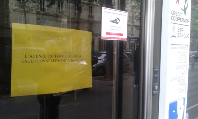 Levendredi 3 juin, "fermeture exceptionnelle", ici à l'agence Paris Nation, 252 boulvard Voltaire à Paris Levendredi 3 juin, "fermeture exceptionnelle", ici à l'agence Paris Nation, 252 boulvard Voltaire à Paris
