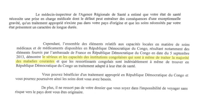 Extrait d’un refus de titre de séjour pour soins par la préfecture du Rhône, mars 2016 Extrait d’un refus de titre de séjour pour soins par la préfecture du Rhône, mars 2016