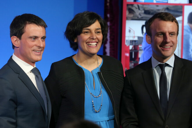Manuel Valls, Myriam El Khomri et Emmanuel Macron le 14 mars © Reuters