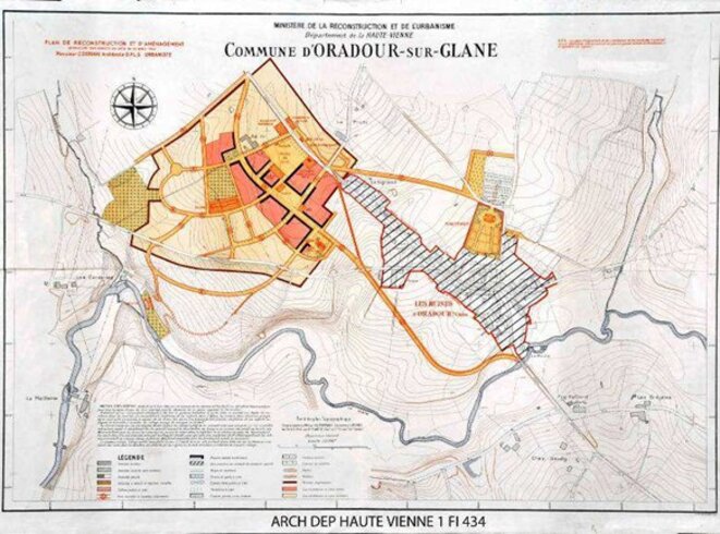 Carte 1. Plan de reconstruction d’Oradour-sur-Glane, 1947 © Archives départementales de la Haute-Vienne Carte 1. Plan de reconstruction d’Oradour-sur-Glane, 1947 © Archives départementales de la Haute-Vienne