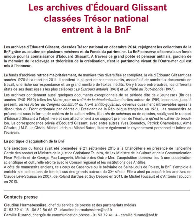 Les archives d'Édouard Glissant acquises par la Bibliothèque nationale de France