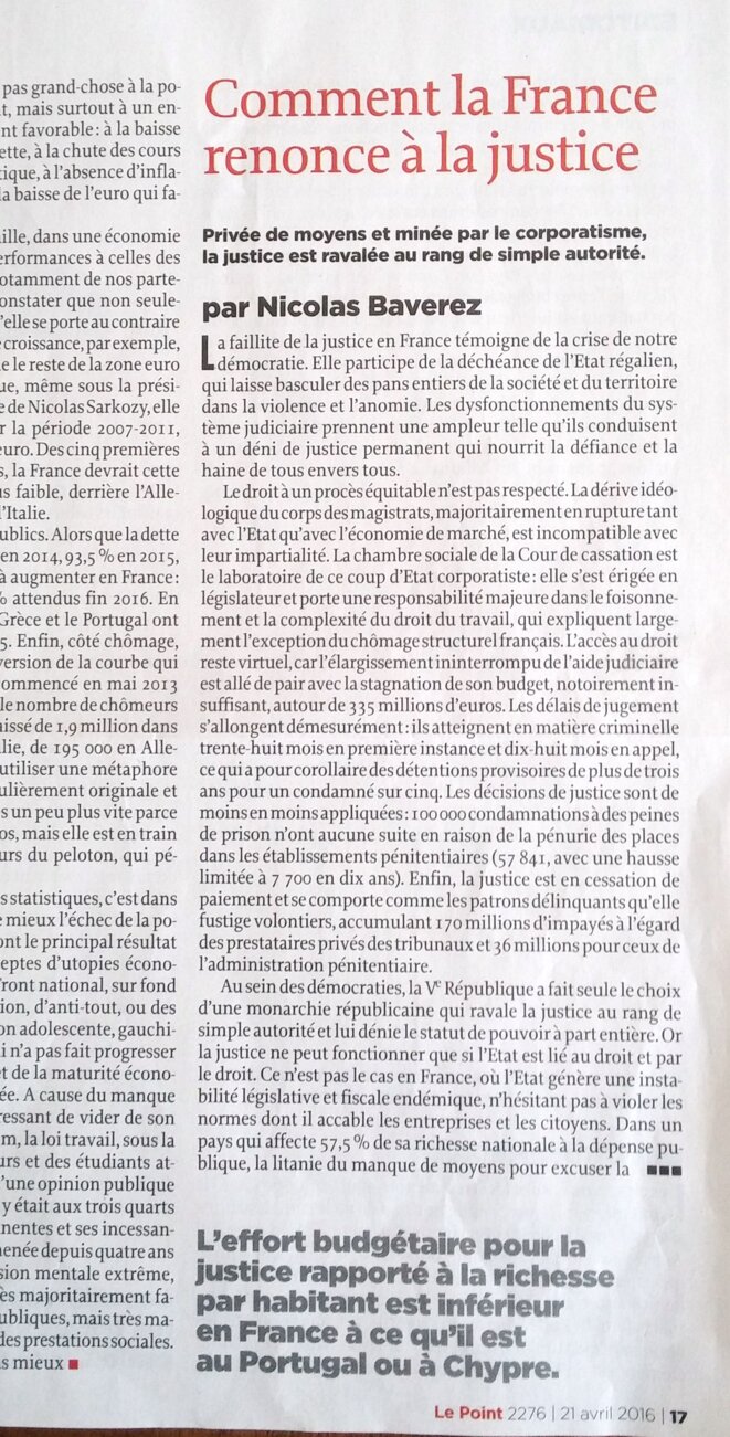 Comment la France renonce à la justice (1) © Nicolas BAVEREZ Comment la France renonce à la justice (1) © Nicolas BAVEREZ