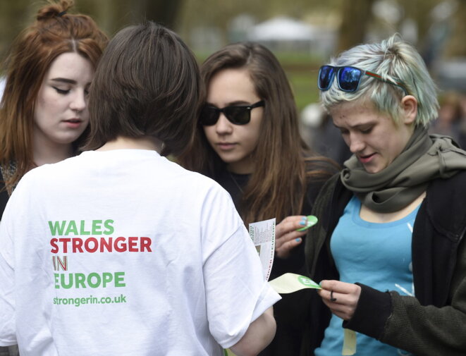 Campagne contre le Brexit dans un parc de Cardiff, en avril 2016. © Reuters Campagne contre le Brexit dans un parc de Cardiff, en avril 2016. © Reuters
