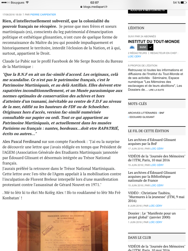 À propos des archives d'Édouard Glissant acquises par la BnF.