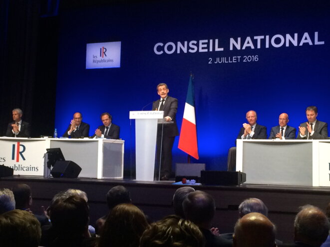 Nicolas Sarkozy au conseil national de LR, le 2 juillet. © ES Nicolas Sarkozy au conseil national de LR, le 2 juillet. © ES