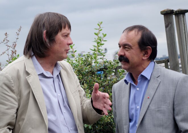 Bernard Thibault et Philippe Martinez au siège de la CGT à Montreuil, le 30 juin 2016. © Rachida El Azzouzi Bernard Thibault et Philippe Martinez au siège de la CGT à Montreuil, le 30 juin 2016. © Rachida El Azzouzi
