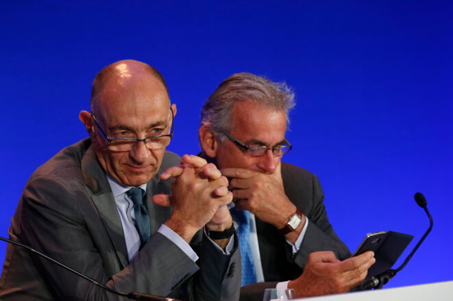 Jean-Marc Janaillac et Frédéric Gagey, respectivement dirigeant d'Air France-KLM et d'Air France, en juillet 2016. © Reuters - John Schults Jean-Marc Janaillac et Frédéric Gagey, respectivement dirigeant d'Air France-KLM et d'Air France, en juillet 2016. © Reuters - John Schults