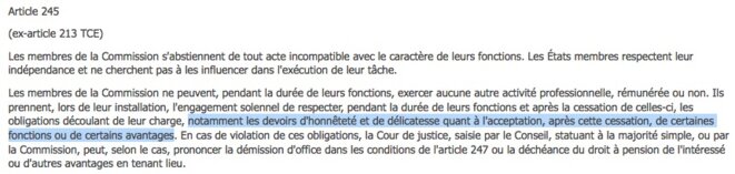 The French version of article 245 of the Treaty on the Functioning of the European Union. The French version of article 245 of the Treaty on the Functioning of the European Union.
