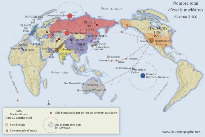 Carte des essais nucléaires dans le monde © le cartographe.net Carte des essais nucléaires dans le monde © le cartographe.net